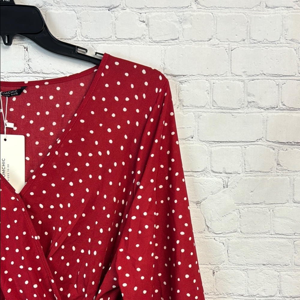 BloomChic Red & White Polka Dot Long Sleeve Dress - Picture 3 of 7